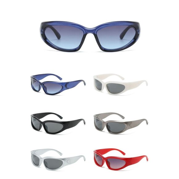 Women Sunglasses Fashion Blue Frame Shield Retro Running Fishing‎ Shades Sports - Picture 2 of 2
